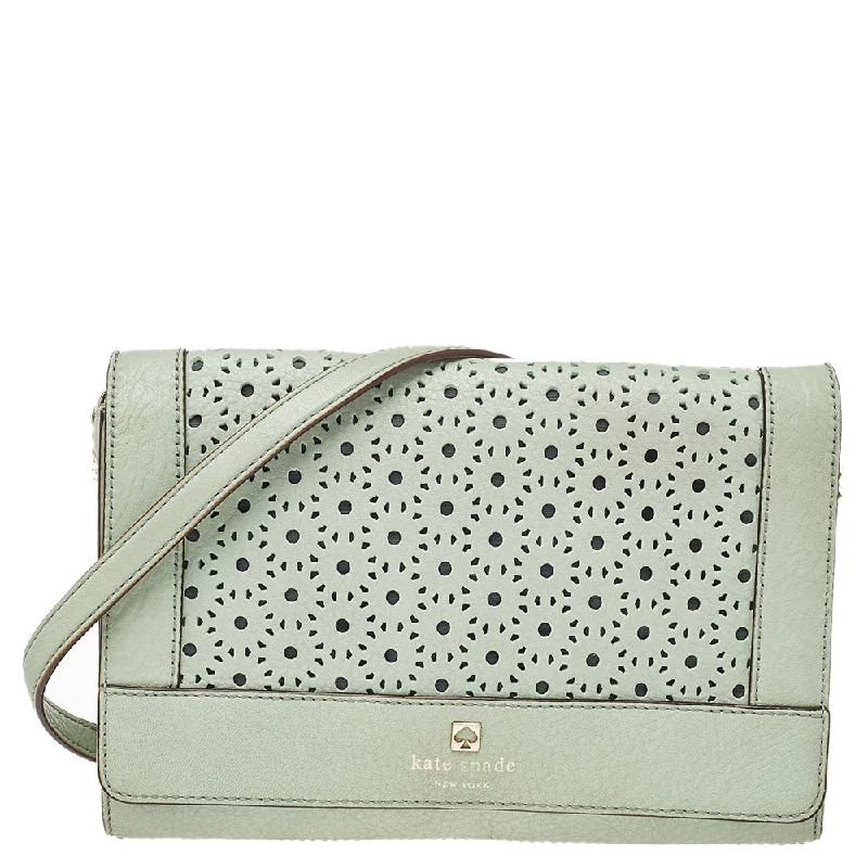 Women's Faux Fur Clutch in White for Winter BallsKate Spade Mint Leather Perforated Flap Shoulder Bag