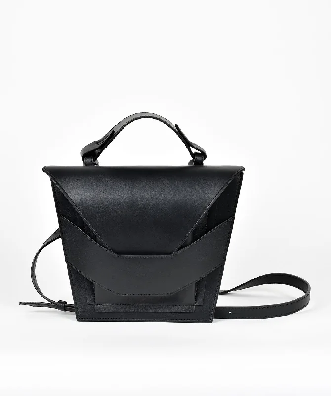 Canvas and Leather Combo Shoulder Bag in Tan for a Rustic LookLayered Bag - Smooth Black