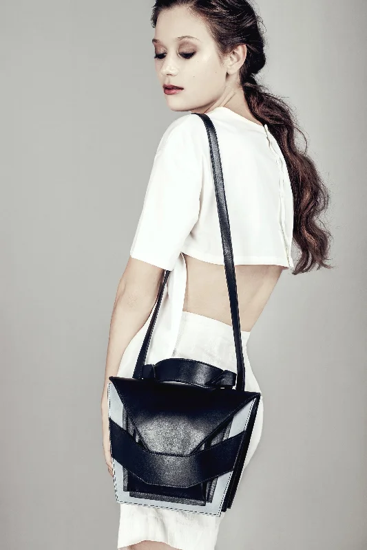 Vegan Leather Shoulder Bag in Gray for Ethical Fashion LoversLayered Black Sky Bag