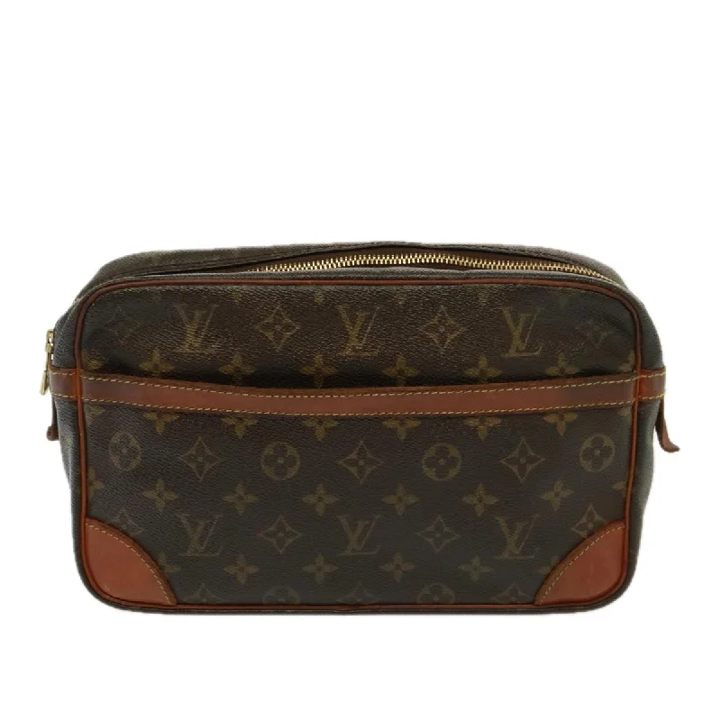 Leather Clutch with Chain Strap in Black for Cocktail PartiesLouis Vuitton Compiegne 28  Canvas Clutch Bag (Pre-Owned)
