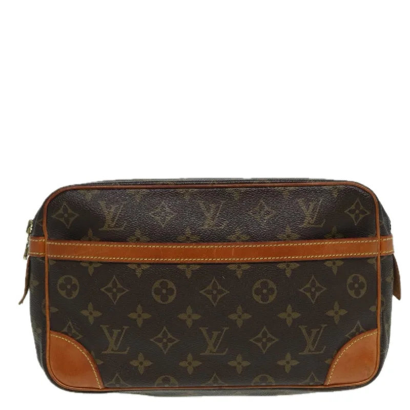 Leather Clutch with Chain Strap in Black for Cocktail PartiesLouis Vuitton Compiègne  Canvas Clutch Bag (Pre-Owned)