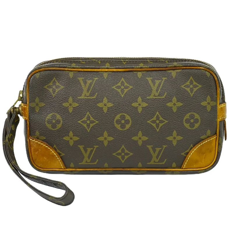 Quilted Leather Evening Bag in Gray for Sophisticated EventsLouis Vuitton Marly Dragonne  Canvas Clutch Bag (Pre-Owned)