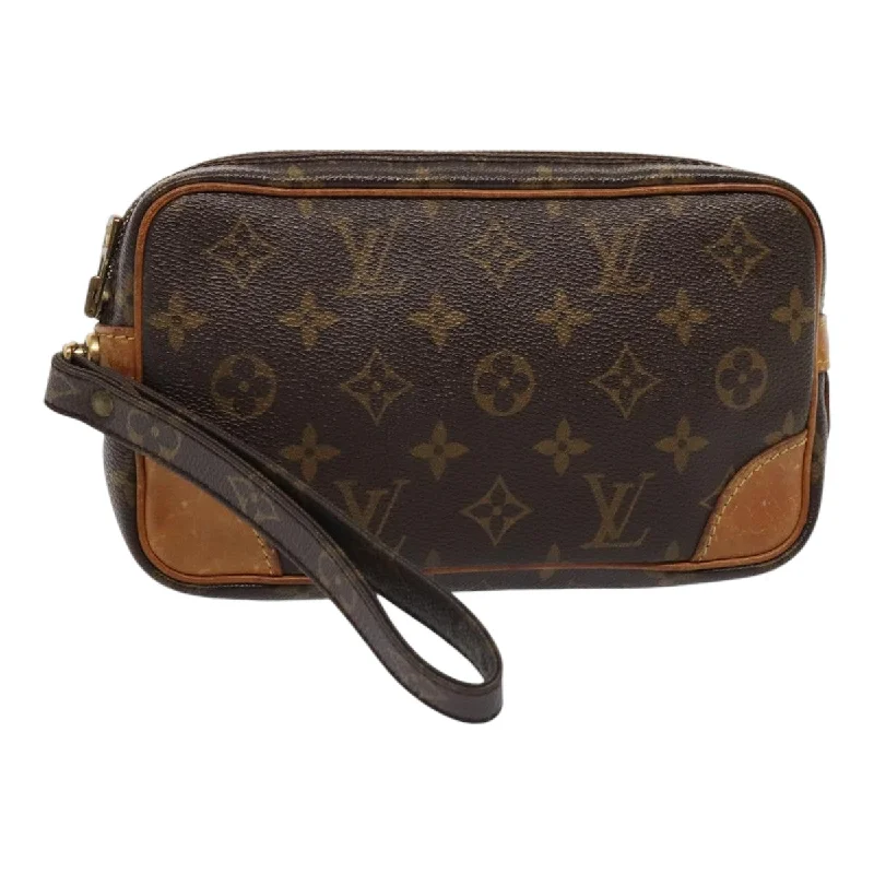 Velvet Clutch Bag in Burgundy with Crystal Embellishments for Formal DinnersLouis Vuitton Marly Dragonne  Canvas Clutch Bag (Pre-Owned)