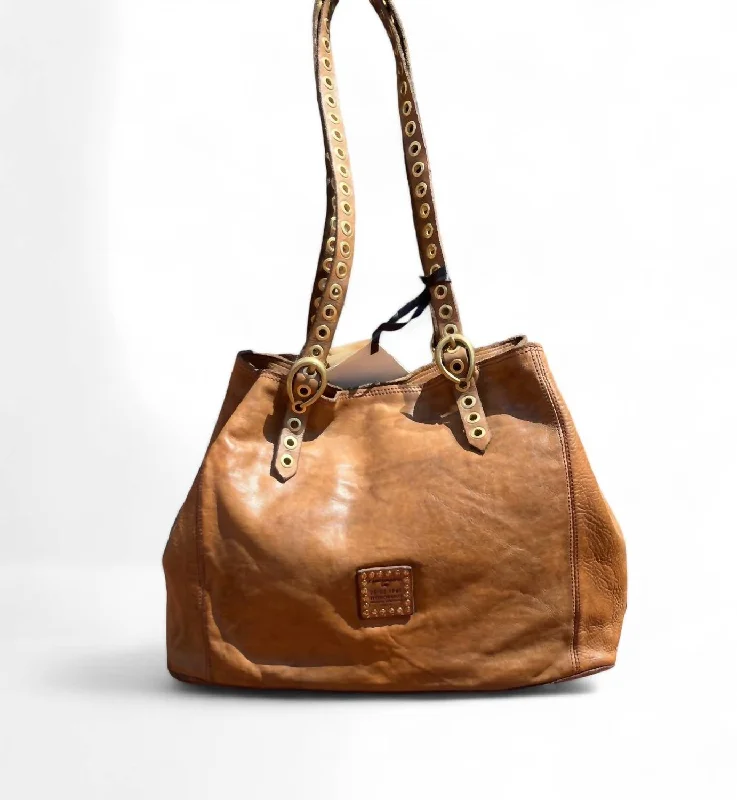 Canvas and Leather Combo Shoulder Bag in Tan for a Rustic LookMilitary Shopping Bag In Brown