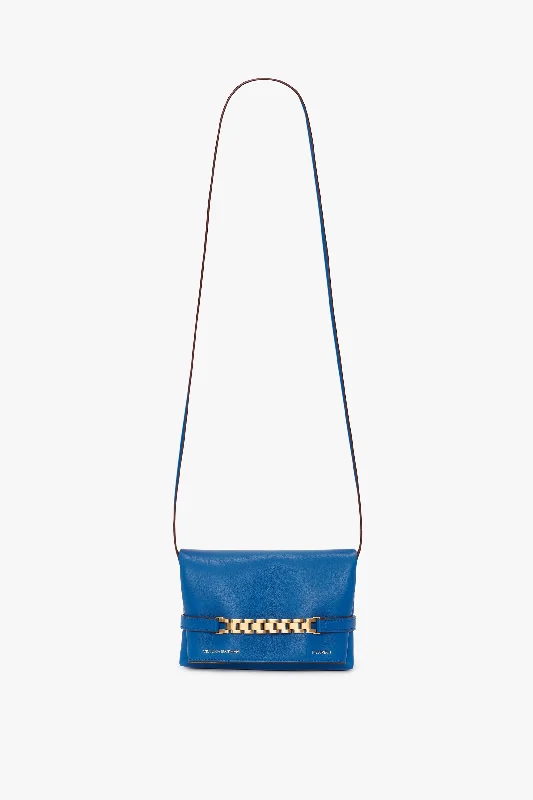 Women's Shoulder Bag with Zippered Pockets in Orange for SafetyMini Chain Pouch Bag With Long Strap In Sapphire Blue