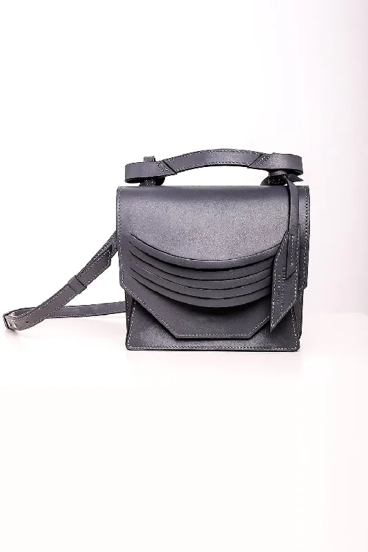 Vegan Leather Shoulder Bag in Gray for Ethical Fashion LoversMini Extreme Slashed Bag - Steel Grey