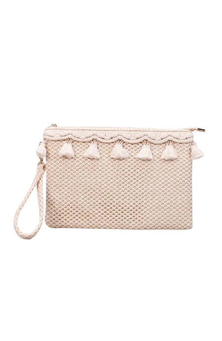Women's Metallic Leather Clutch in Rose Gold for Valentine's DateNaya Woven Crochet Tassel Clutch Women's Metallic Leather Clutch in Rose Gold for Valentine's DateNaya Woven Crochet Tassel Clutch
