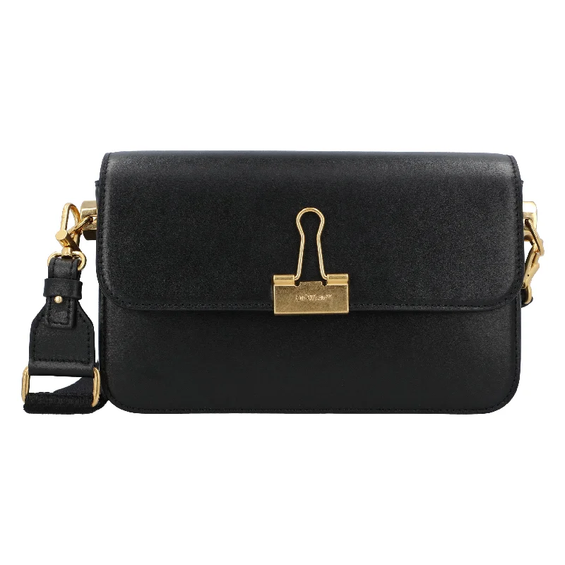 Crossbody Shoulder Bag in Black Leather with Gold Hardware for Night OutsOff White Plain Binder M Shoulder Bag