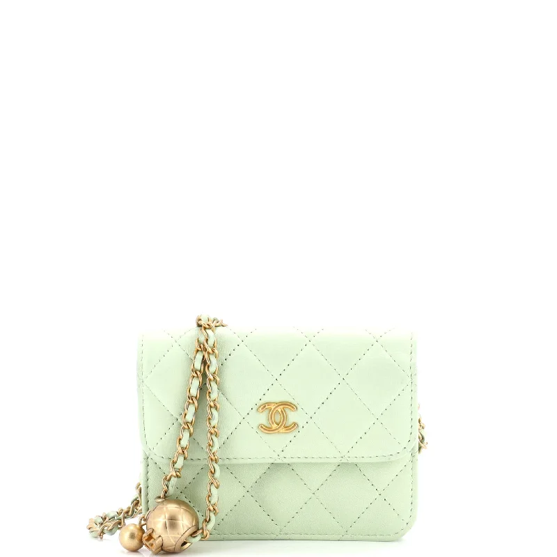 Mirrored Clutch in Silver for Futuristic - Themed GatheringsPearl Crush Flap Clutch with Chain Quilted Lambskin Mini