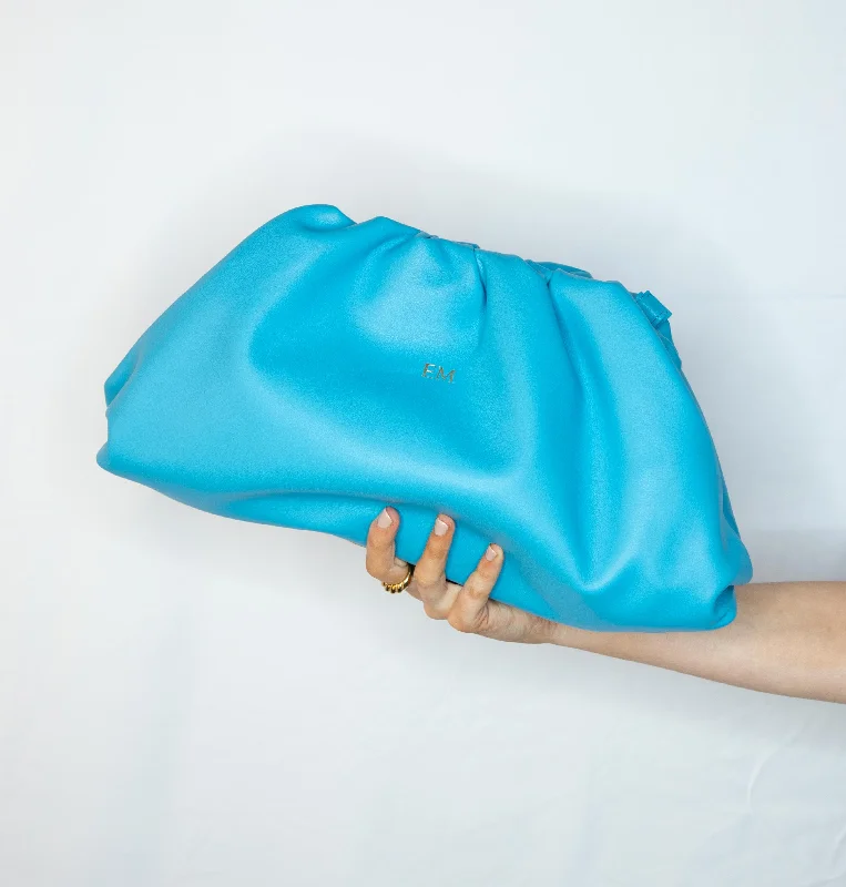 Women's Small Beaded Clutch in Silver for New Year's Eve Party'Valencia' Swimming Pool Blue Smooth Leather Supersoft Clutch Bag Women's Small Beaded Clutch in Silver for New Year's Eve Party'Valencia' Swimming Pool Blue Smooth Leather Supersoft Clutch Bag