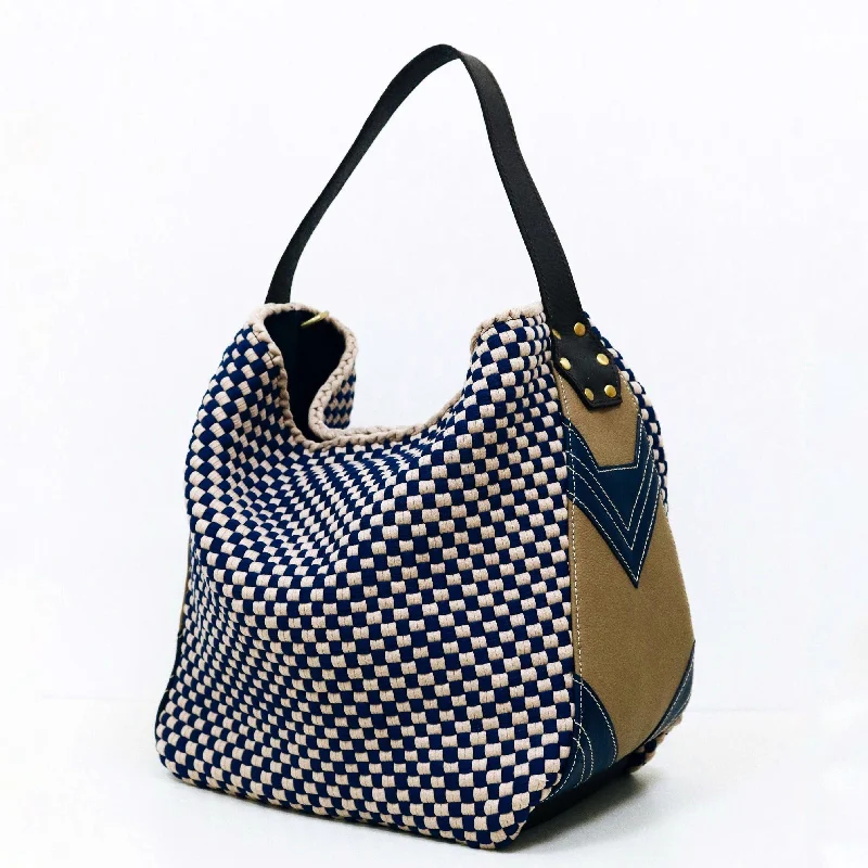 Vegan Leather Shoulder Bag in Gray for Ethical Fashion Lovers[Ready Today] Buslo Medley Leather Patchwork Navy