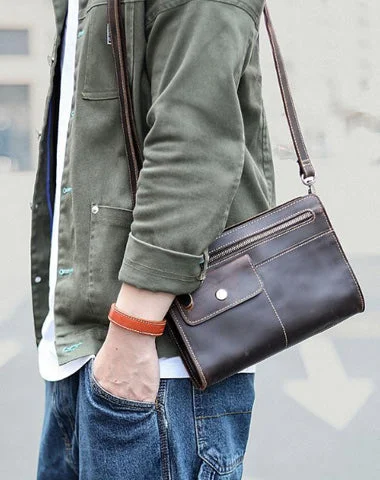 Quilted Leather Evening Bag in Gray for Sophisticated EventsCool Business Leather Mens Small Messenger Bag Wristlet Bag Side Bag Purse Clutch For Men