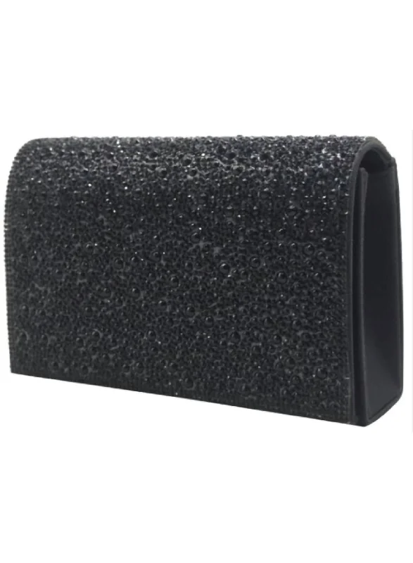 Women's Studded Leather Evening Bag in Black for Rock - n - Roll NightsRhinestone Handbag In Black