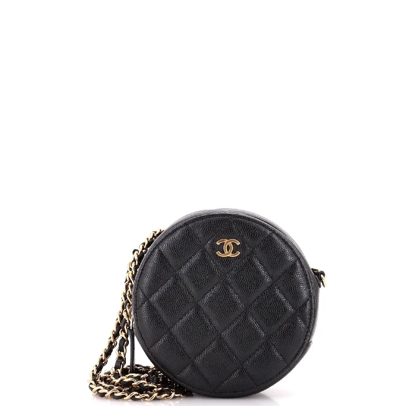 Women's Faux Fur Clutch in White for Winter BallsRound Clutch with Chain Quilted Caviar Mini