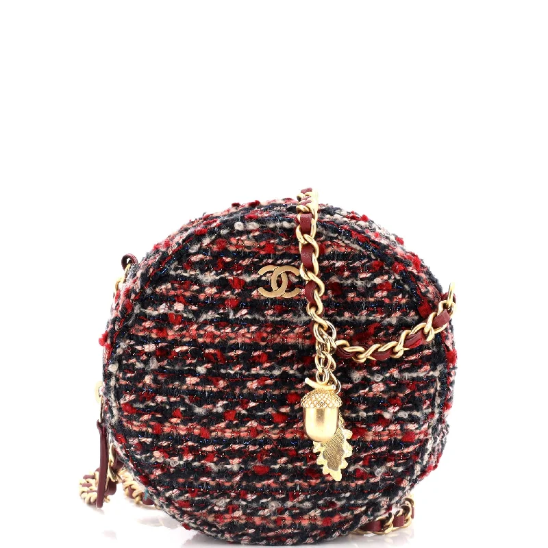 Lace - Trimmed Satin Clutch in Ivory for Garden WeddingsRound Clutch with Chain Quilted Tweed Mini