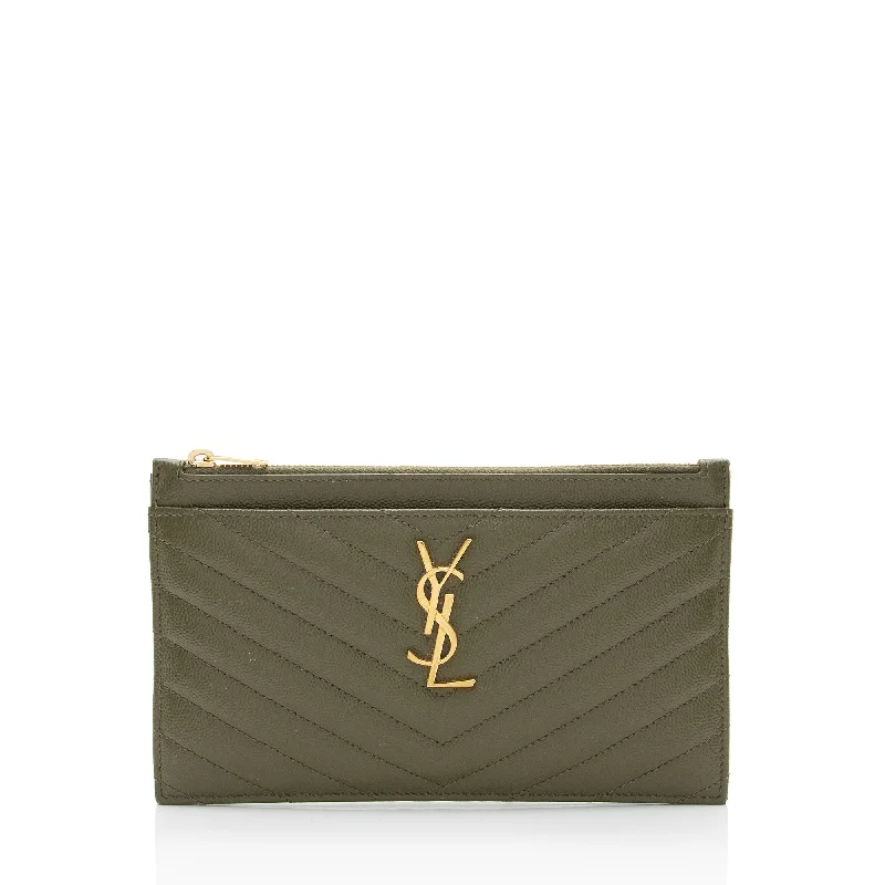 Snake - Skin Effect Clutch in Green for Exotic PartiesSaint Laurent Matelasse Grain de Poudre Monogram Bill Pouch