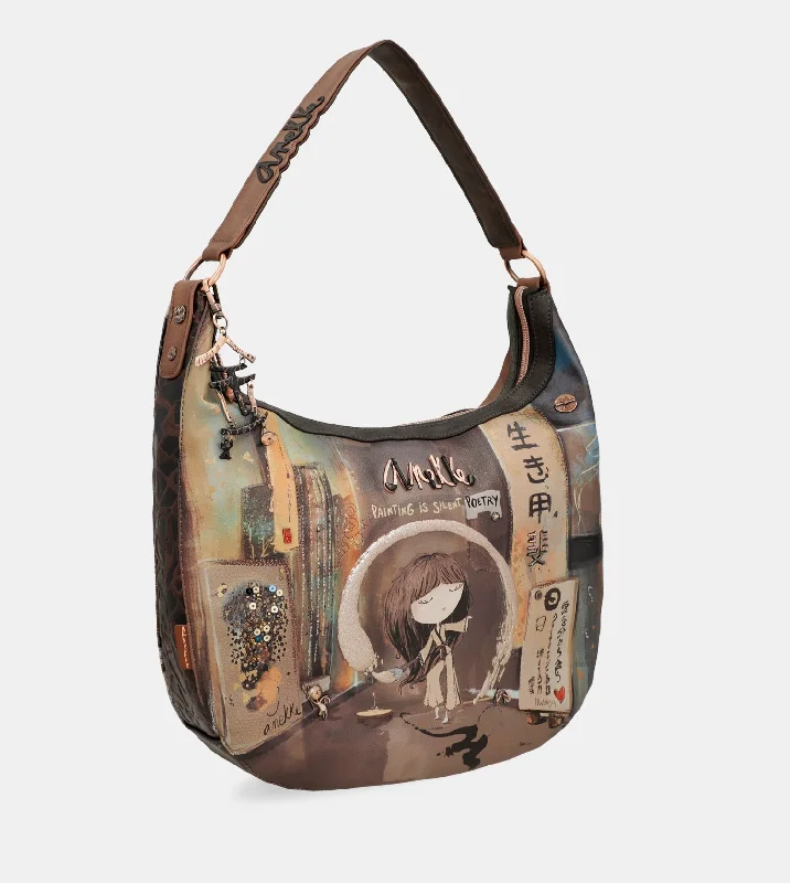 Women's Large Leather Shoulder Bag in Brown with Multiple Compartments for WorkShōen oval shoulder bag