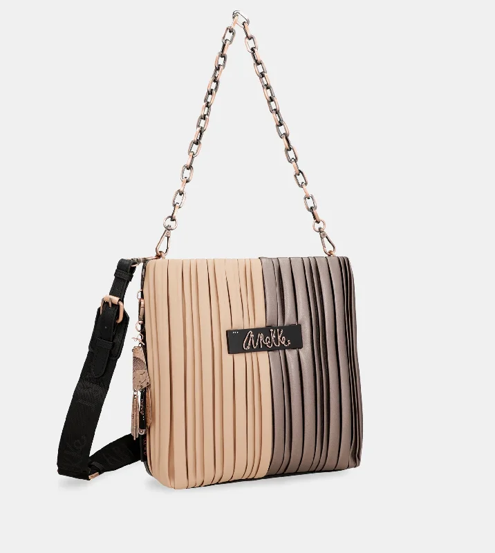 Vegan Leather Shoulder Bag in Gray for Ethical Fashion LoversShōen Palette double-sided pleated shoulder bag