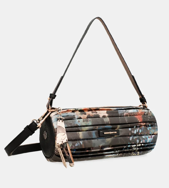 Crossbody Shoulder Bag in Black Leather with Gold Hardware for Night OutsShōen Palette pleated cylindrical bag