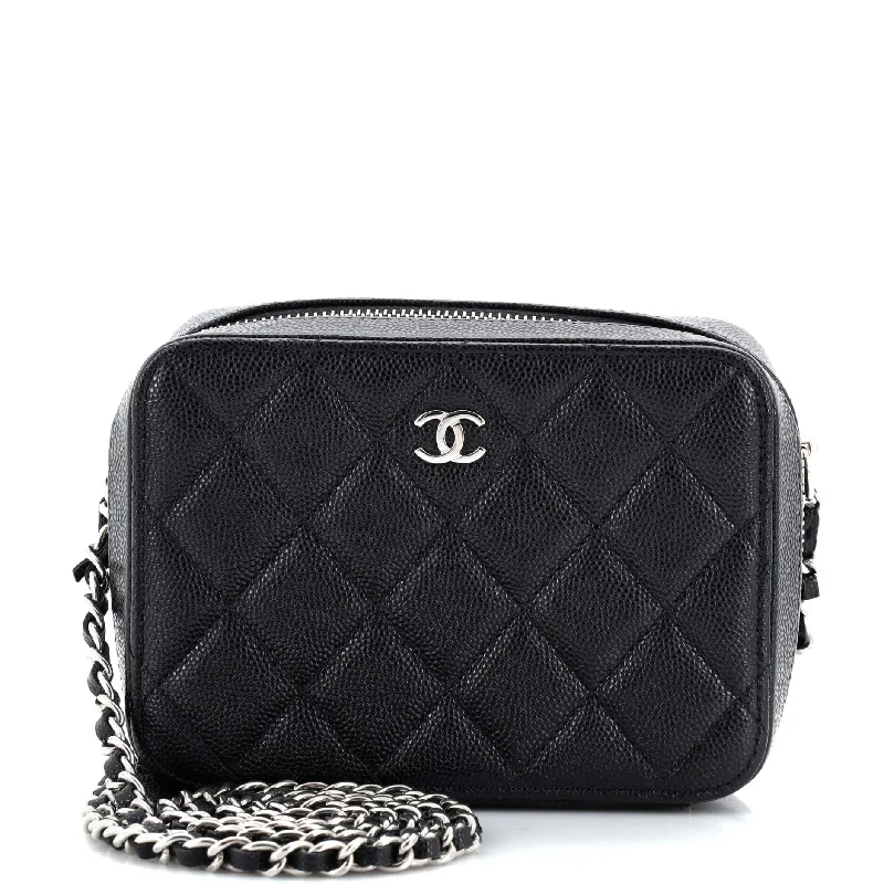 Women's Small Leather Crossbody Bag in Black with Gold Hardware for Evening PartiesSquare CC Chain Camera Bag Quilted Caviar Mini