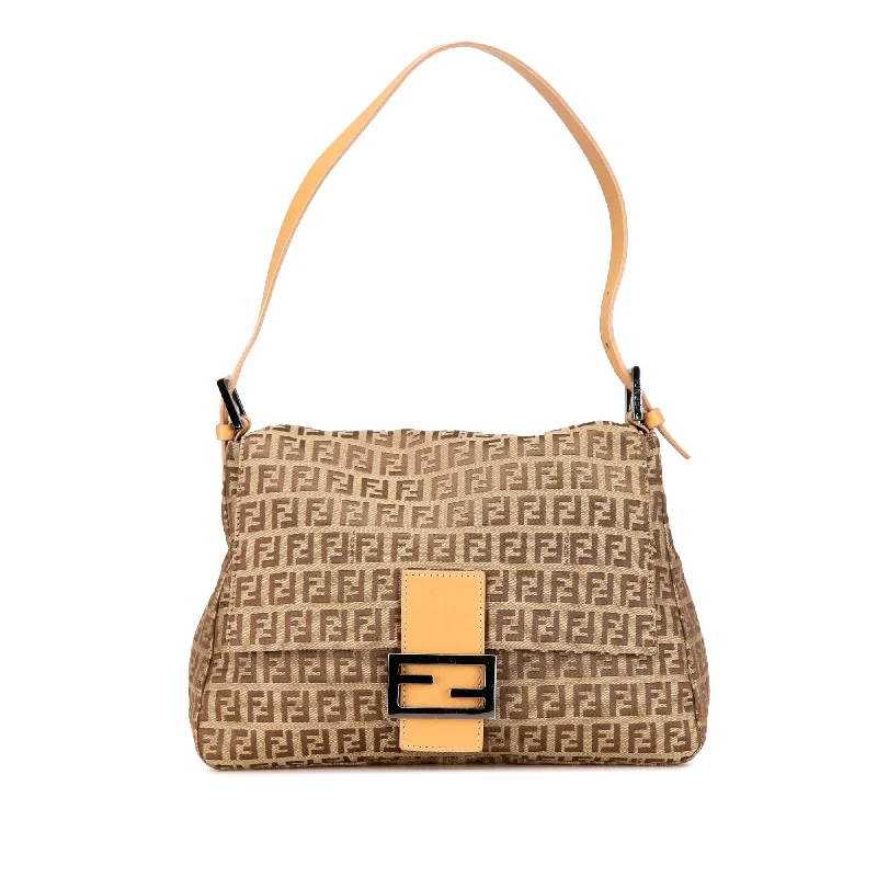 Canvas and Leather Combo Shoulder Bag in Tan for a Rustic LookTan Fendi Zucchino Canvas Mamma Forever Shoulder Bag