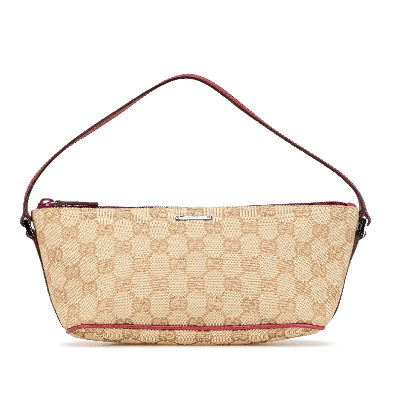Suede Shoulder Bag in Pink with Tassel Accents for Casual OutingsTan Gucci GG Canvas Boat Shoulder Bag