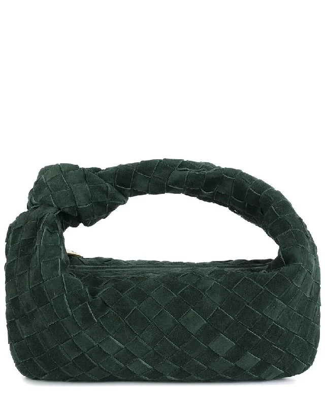 Quilted Leather Evening Bag in Gray for Sophisticated EventsTiffany & Fred Paris Hand-Woven Suede Knot Pouch