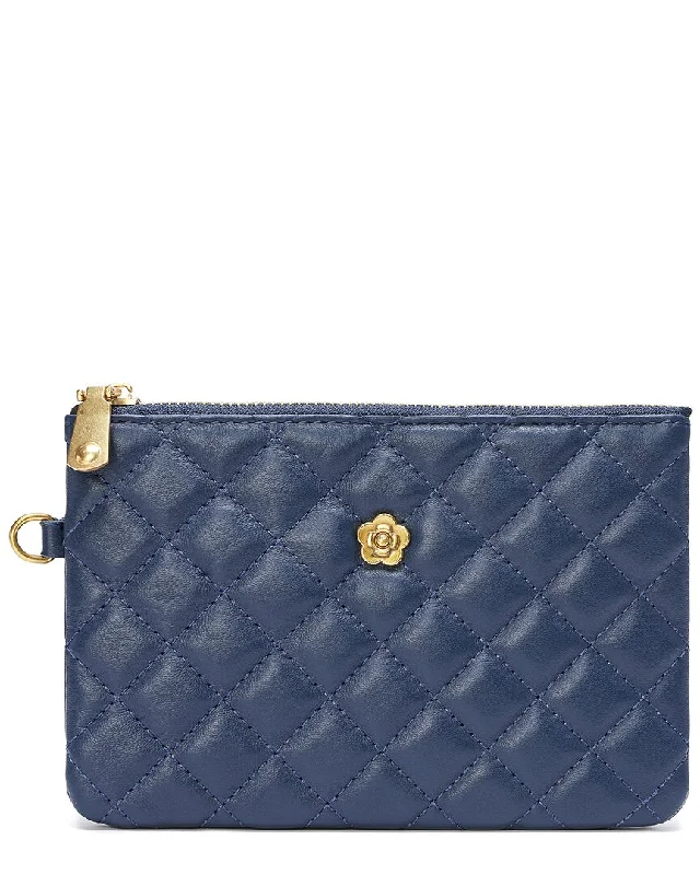 Women's Small Beaded Clutch in Silver for New Year's Eve PartyTiffany & Fred Paris Quilted Leather Pouch