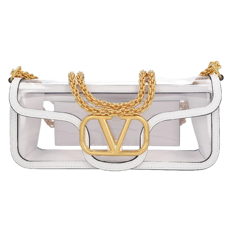 Suede Shoulder Bag in Pink with Tassel Accents for Casual OutingsValentino Locò Shoulder Bag Transparent/White