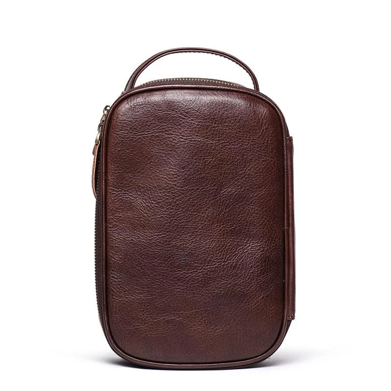 Bejeweled Clutch in Purple for Opera PerformancesVintage Brown Leather Men's Clutch Bag Double Zipped Small Wristlet Handbag Storage Bag For Men
