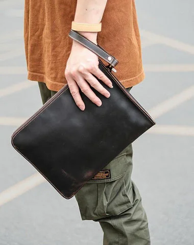 Women's Monogrammed Leather Clutch in Tan for Personalized StyleVintage Business Leather Mens Brown Envelope Bag Document Purse Dark Brown Clutch For Men