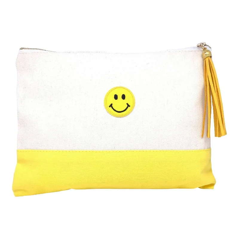 Women's Embroidered Silk Evening Bag in Navy for WeddingsWomen's "be Happy" To All The Bag In White/yellow
