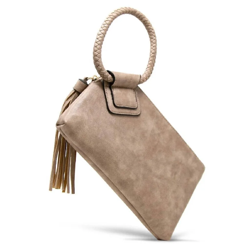 Velvet Clutch Bag in Burgundy with Crystal Embellishments for Formal DinnersWomen's Soft Vegan Leather Wristlet In Stone