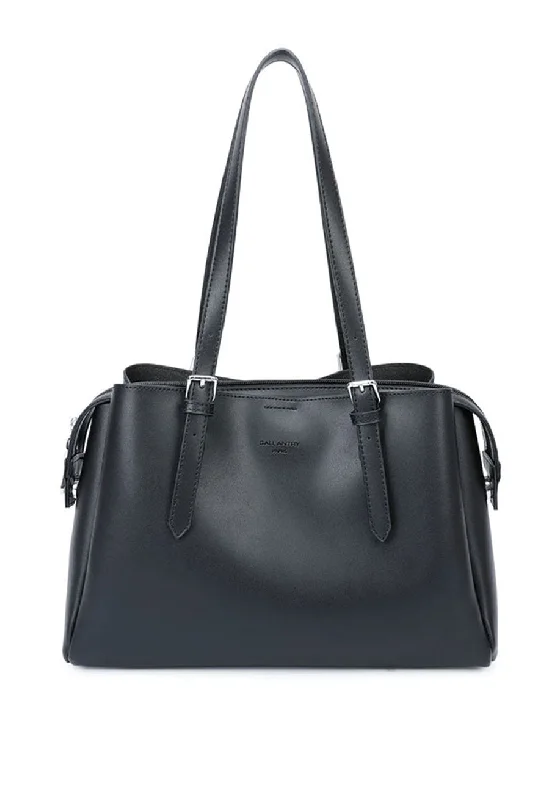 Women's Shoulder Bag with Fringe Details in Brown for a Bohemian StyleZen Collection Buckle Detail Shopper Handbag, Black