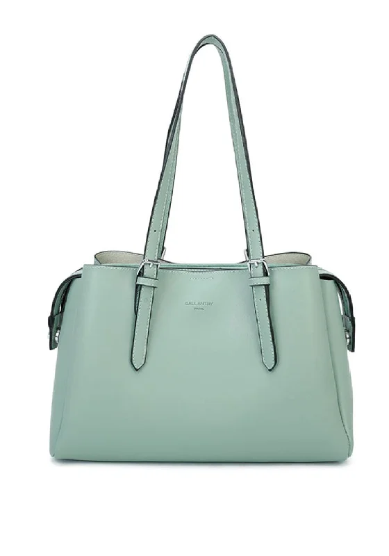 Women's Large Leather Shoulder Bag in Brown with Multiple Compartments for WorkZen Collection Buckle Detail Shopper Handbag, Green