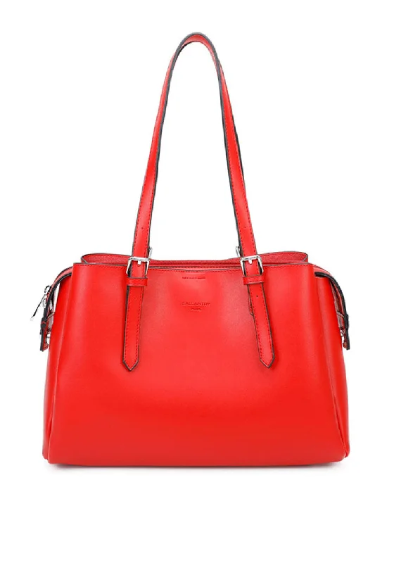 Women's Shoulder Bag with Floral Embroidery in Purple for Spring WalksZen Collection Buckle Detail Shopper Handbag, Red