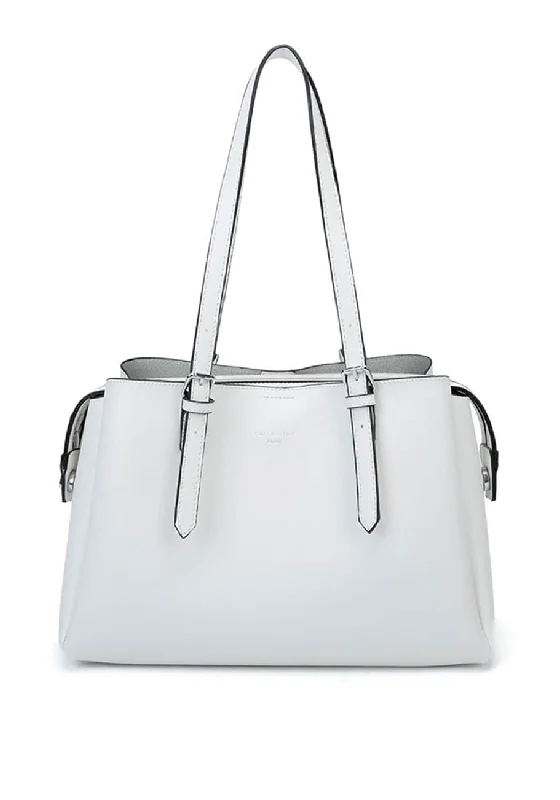 Women's Shoulder Bag with Fringe Details in Brown for a Bohemian StyleZen Collection Buckle Detail Shopper Handbag, White