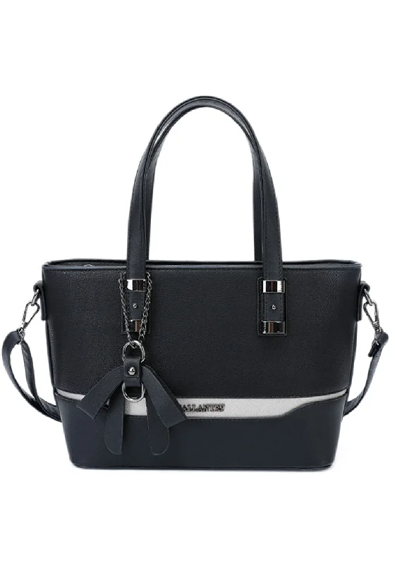 Embroidered Denim Shoulder Bag in Blue for a Vintage VibeZen Collection Charm Detail Shopper Handbag, Black