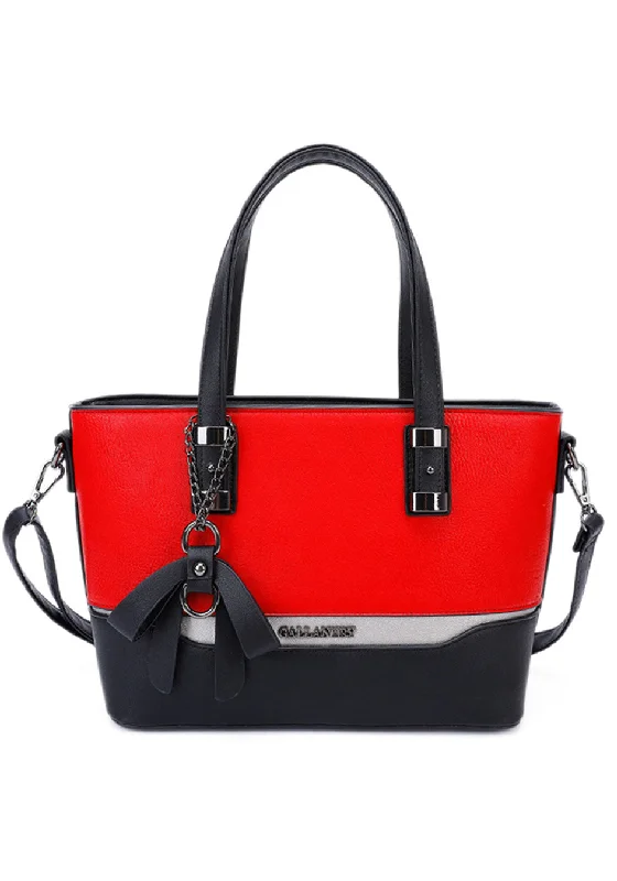Women's Shoulder Bag with Faux Fur Strap in White for Winter StyleZen Collection Charm Detail Shopper Handbag, Red