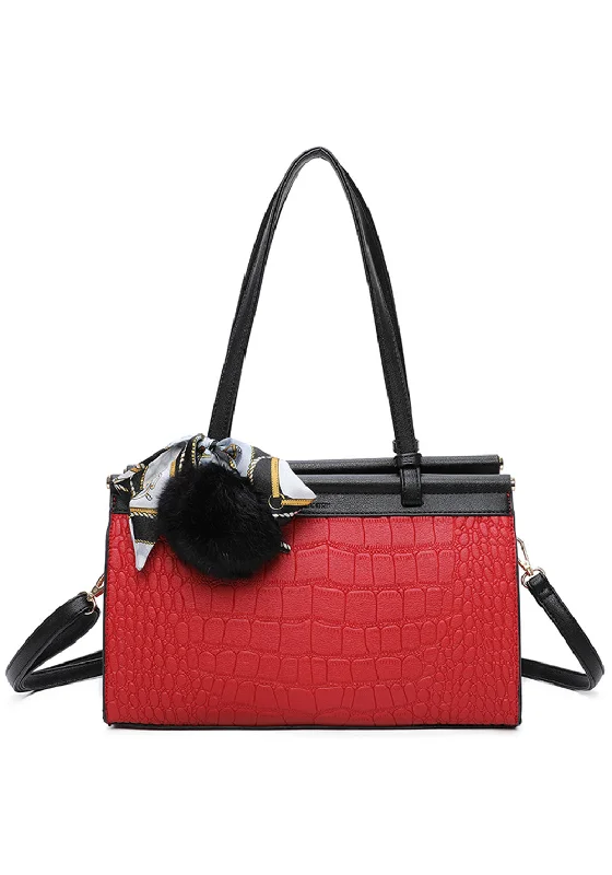 Women's Shoulder Bag with Zippered Pockets in Orange for SafetyZen Collection Crocodile Print Zip Shoulder Bag, Red