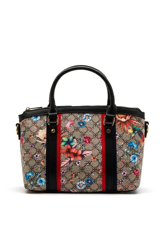 Suede Shoulder Bag in Pink with Tassel Accents for Casual OutingsZen Collection Floral Print Shopper Bag, Taupe & Black