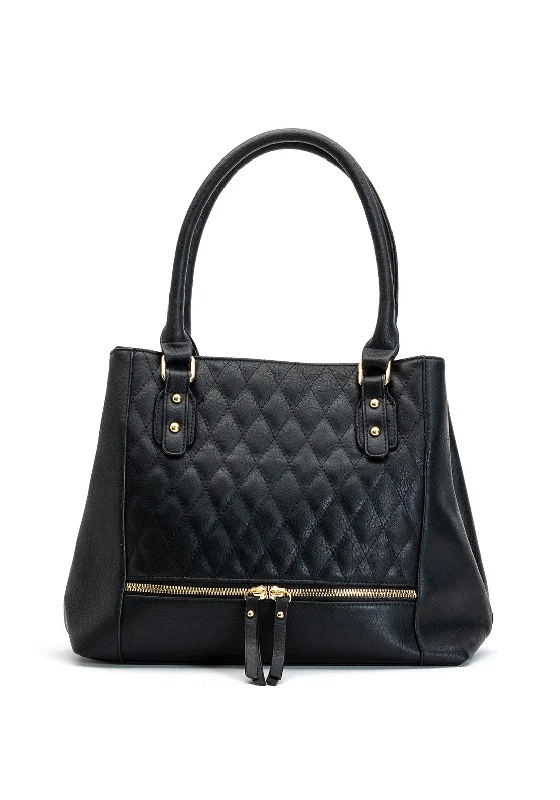 Embroidered Denim Shoulder Bag in Blue for a Vintage VibeZen Collection Quilted Shopper Bag, Black