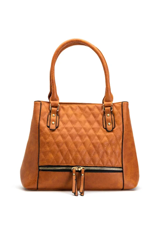 Shoulder Bag with Geometric Pattern in Multicolor for a Contemporary StyleZen Collection Quilted Shopper Bag, Brown
