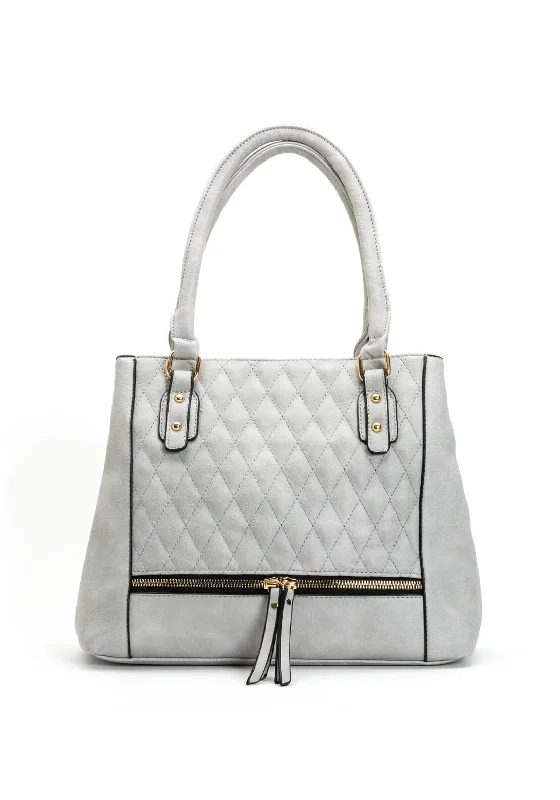Women's Large Leather Shoulder Bag in Brown with Multiple Compartments for WorkZen Collection Quilted Shopper Bag, Grey