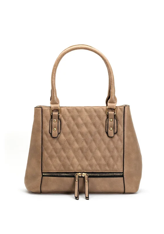 Quilted Shoulder Bag in Cream for a Classic and Elegant LookZen Collection Quilted Shopper Bag, Mud