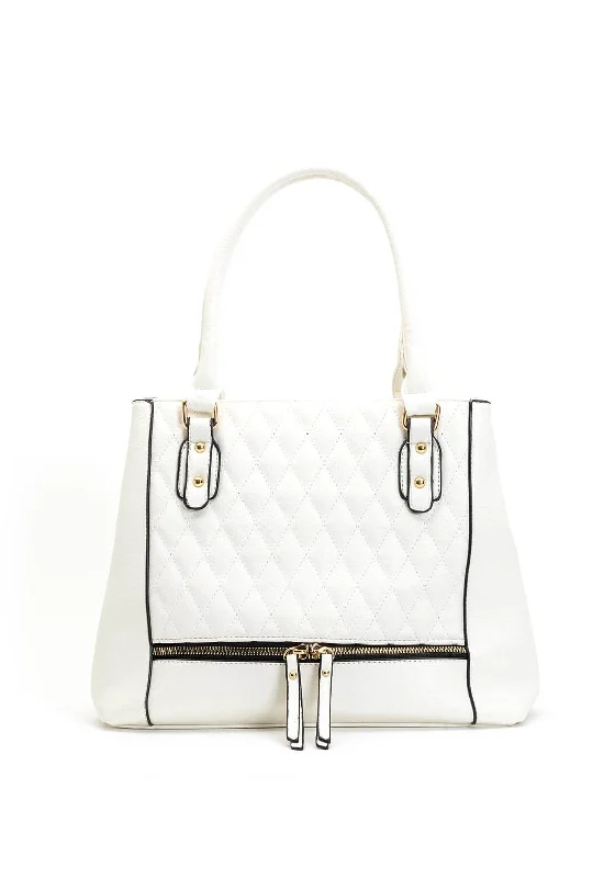 Crossbody Shoulder Bag in Black Leather with Gold Hardware for Night OutsZen Collection Quilted Shopper Bag, White