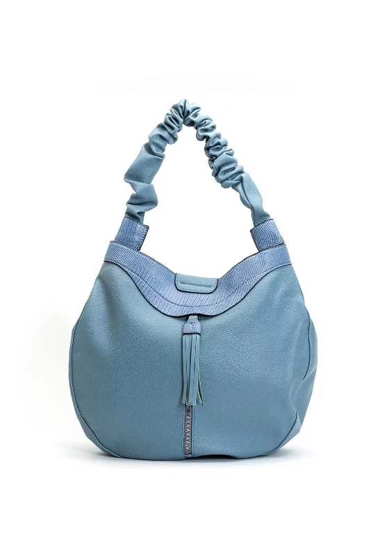 Canvas and Leather Combo Shoulder Bag in Tan for a Rustic LookZen Collection Scrunchie Strap Hobo Bag, Blue