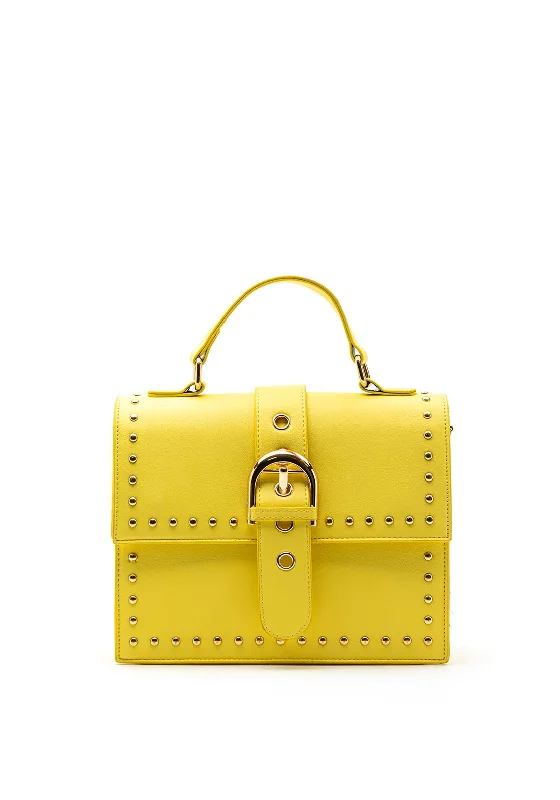 Vegan Leather Shoulder Bag in Gray for Ethical Fashion LoversZen Collection Small Studded Shoulder Bag, Yellow