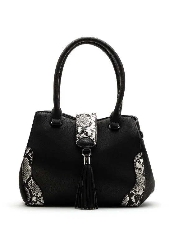 Women's Canvas Shoulder Bag in Navy with Striped Pattern for Beach TripsZen Collection Snake Print Shoulder Bag, Black
