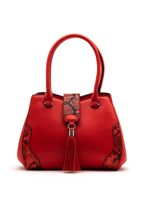 Leather Shoulder Bag with Magnetic Closure in Black for Quick AccessZen Collection Snake Print Shoulder Bag, Red
